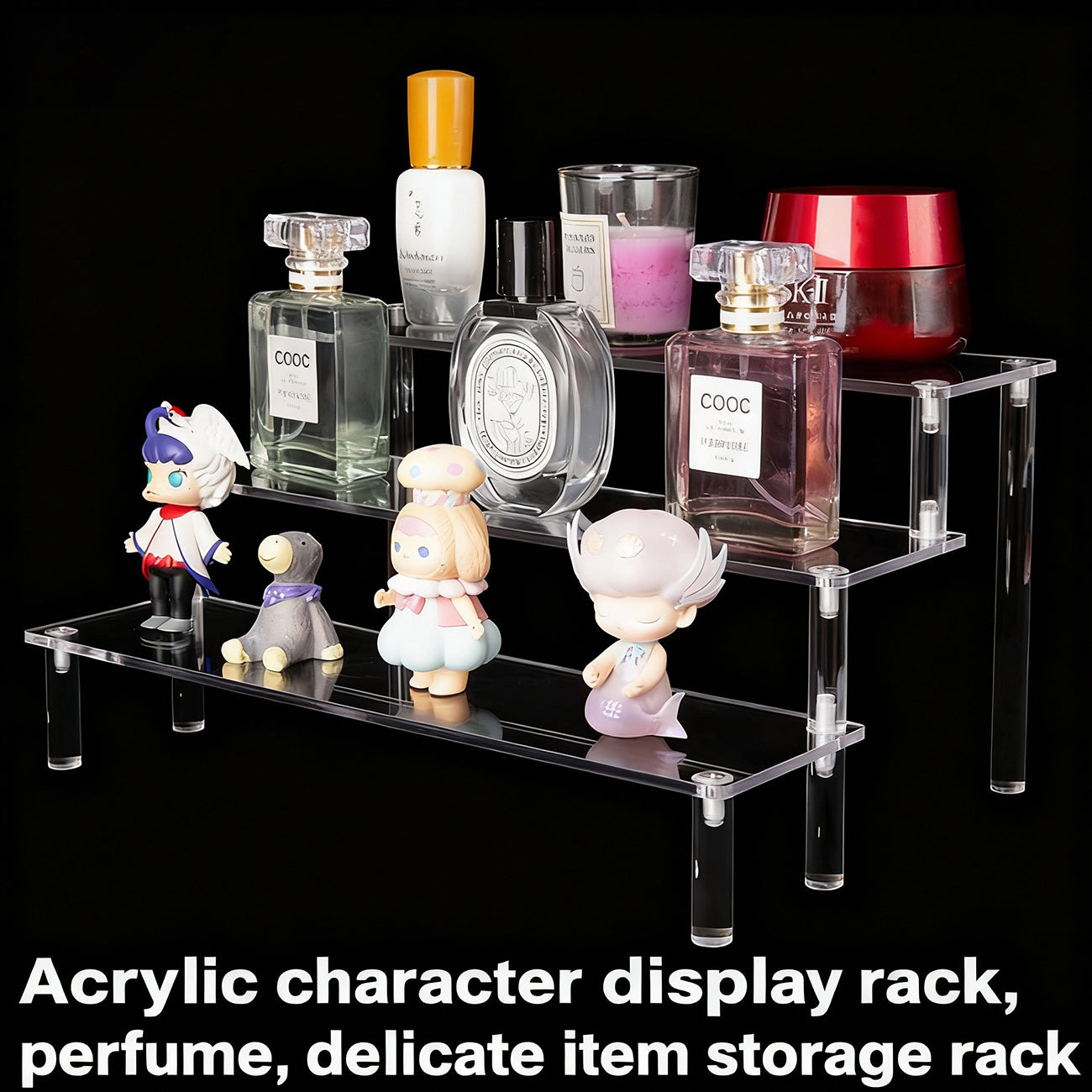 Beauty Live Stream Multi-Tiered Acrylic Display Rack - Clear Step Shelf for Makeup, Cosmetics Organization & Premium Product Showcasing