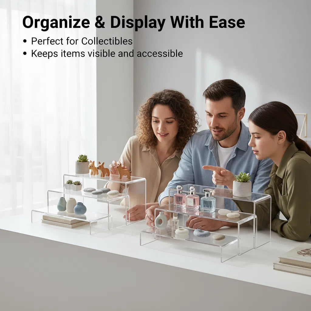 Clear Acrylic Tiered Display Stand - Perfect for Collectibles, Organize & Display Figurines, Perfumes, Small Plants with Ease