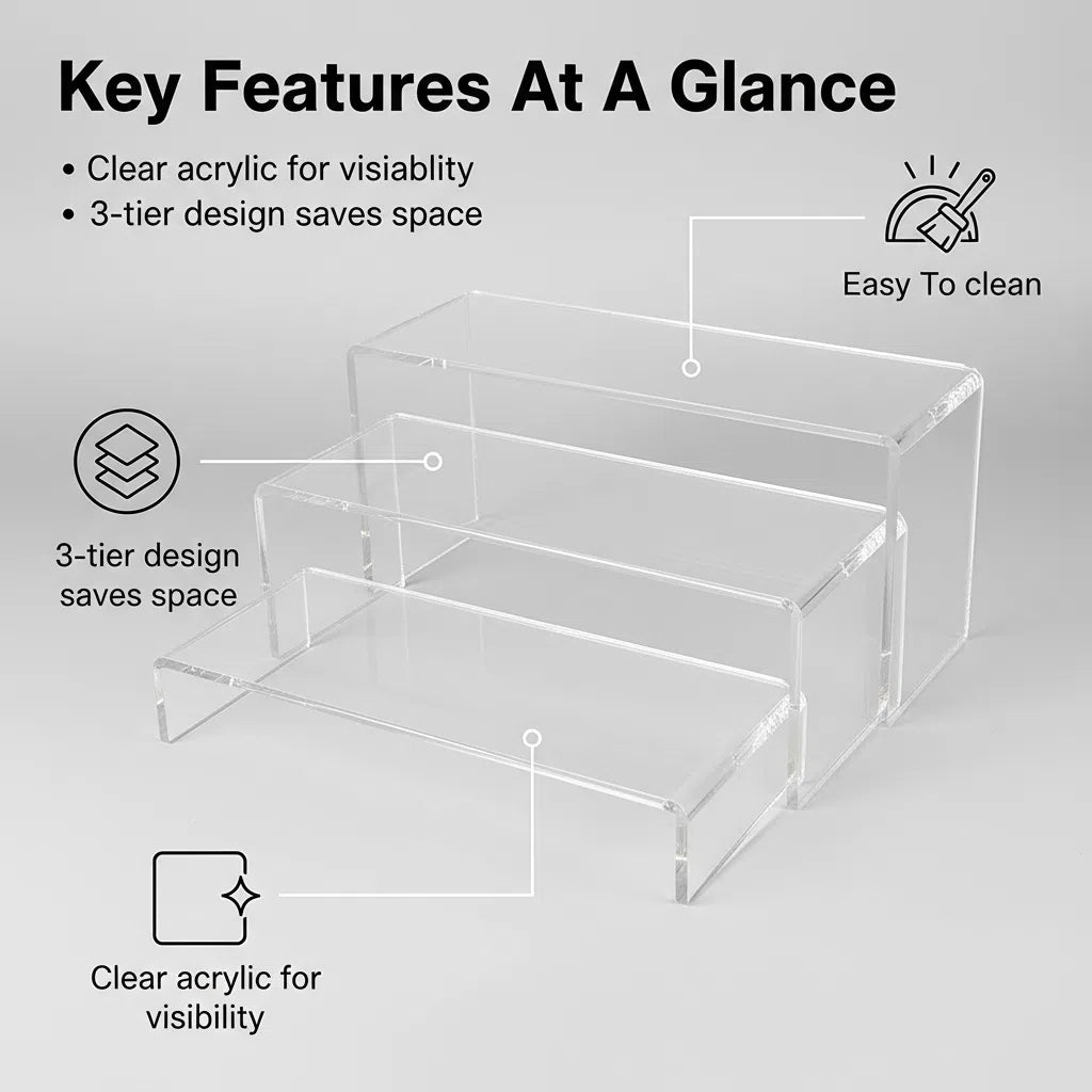 Clear Acrylic Tiered Display Stand - Perfect for Collectibles, Organize & Display Figurines, Perfumes, Small Plants with Ease